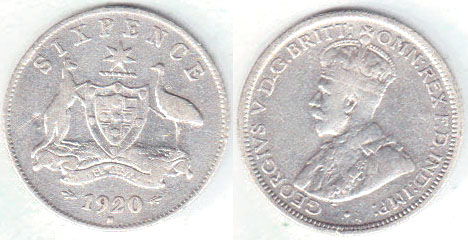 1920 Australia silver Sixpence (Fine) A001191